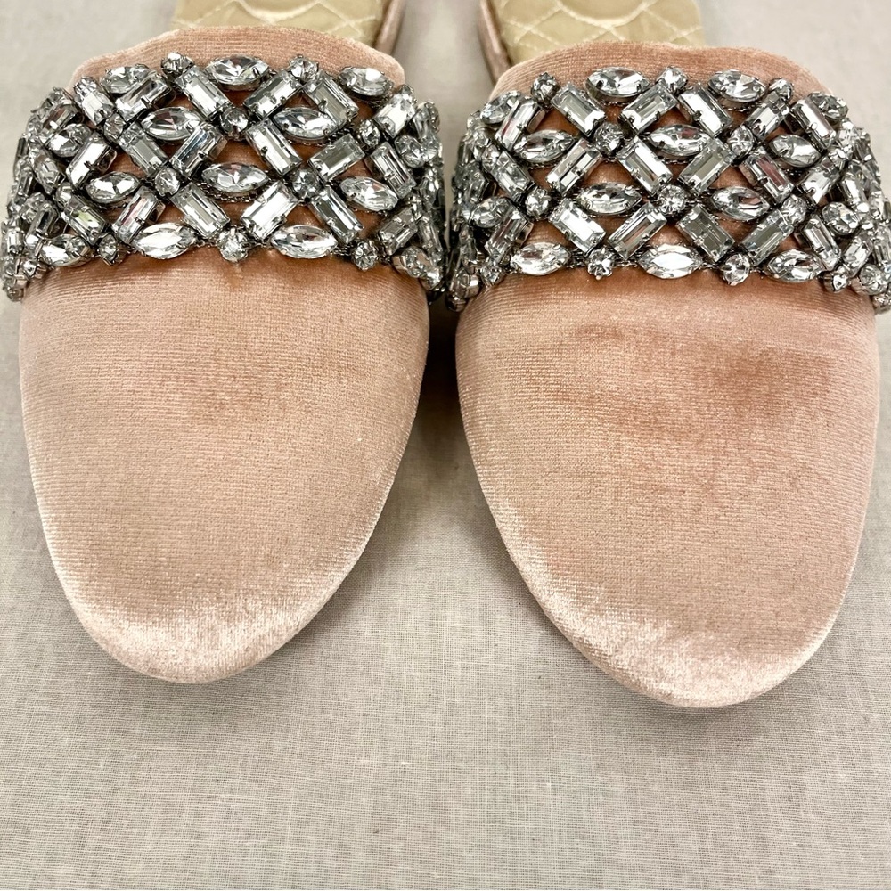 Birdies Size 8 The Songbird Slippers Rose Pink Embellished Crystal Velvet Slides - Picture 3 of 8